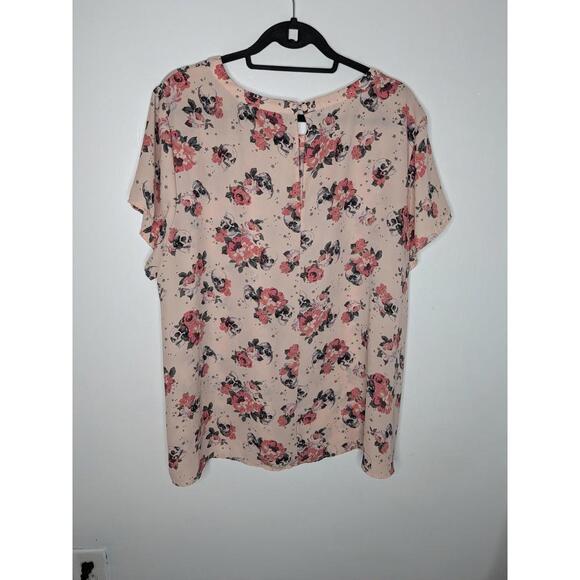 Torrid Blouse Womens 3 Pink Skull Floral Scoop Neck Flutter Sleeve Tunic Top - Picture 5 of 6